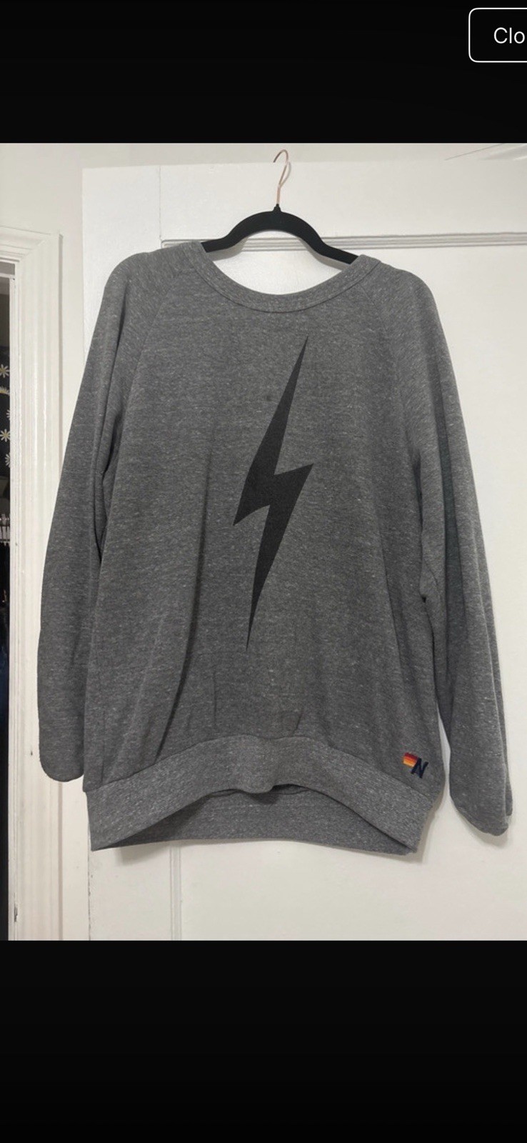 Aviator Nation Women’s Gray Lightning Logo Crewneck Pullover Sweatshirt M