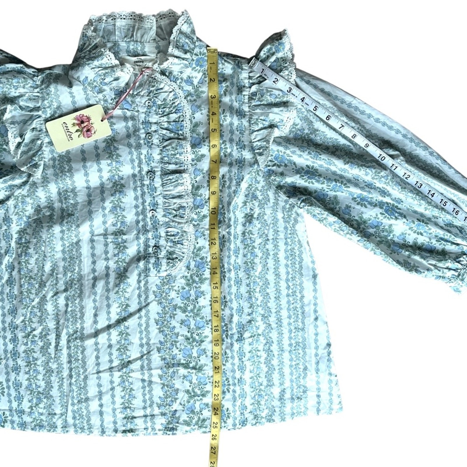 Womens Large Cotton Top Victorian Garden Blouse Crochet Coquette Shirt Edwardian
