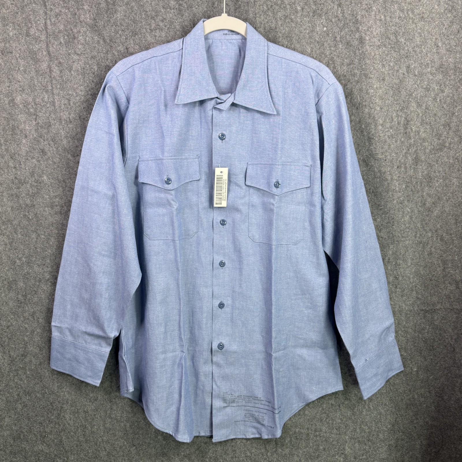 NWT US Goverment Issue Mens M Long Sleeve Chambray Utility Shirt Flame Retardent