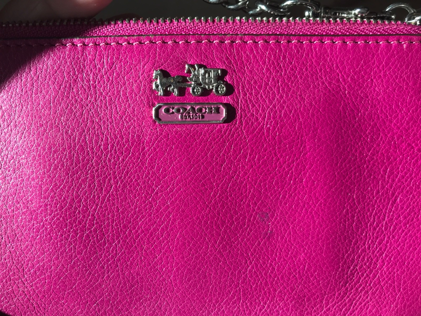 COACH Madison Leather Chain Wristlet Magenta / Silver Horse and Carriage Logo