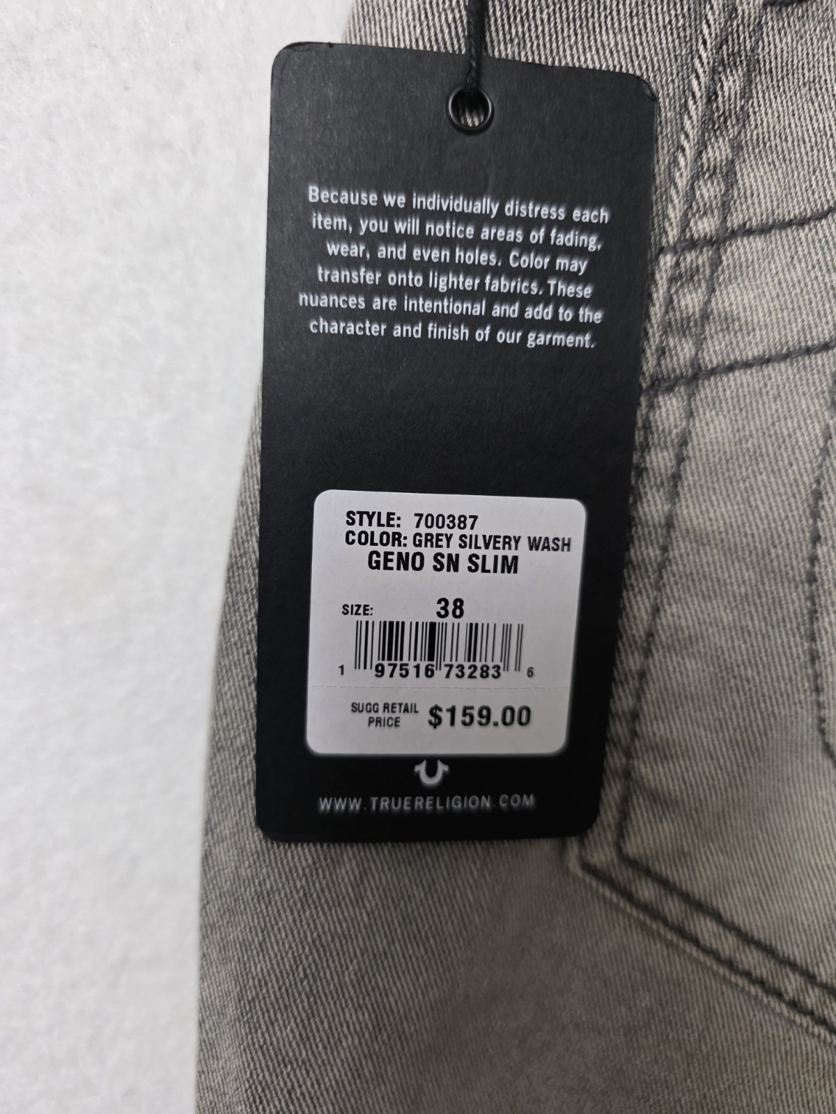 True Religion Geno Sn Slim Style 700387 Gray Silvery Wash Size W38x32L