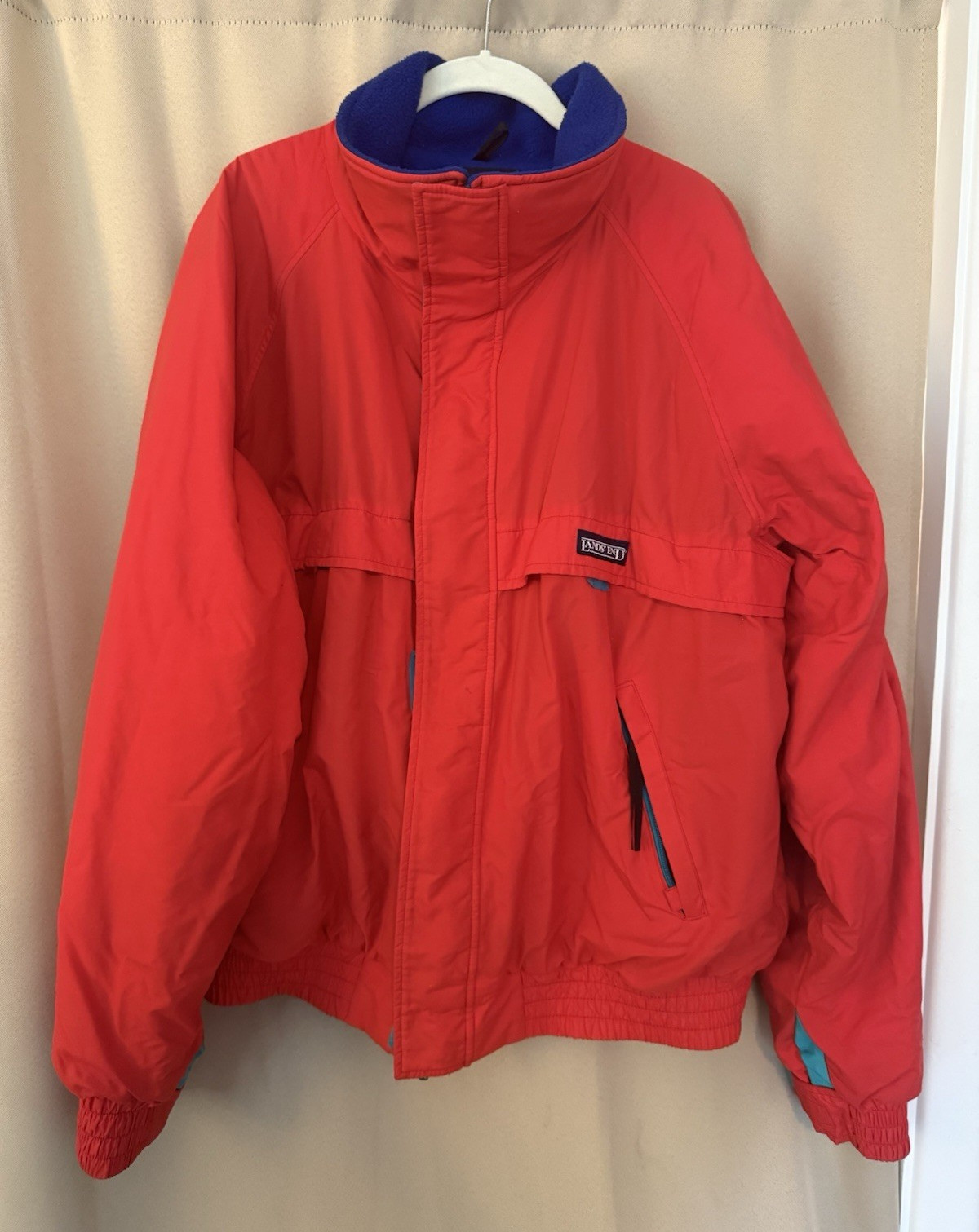 Vintage Lands’ End Men’s L (42-44) Full Zip Stand-Up Collar Jacket Red
