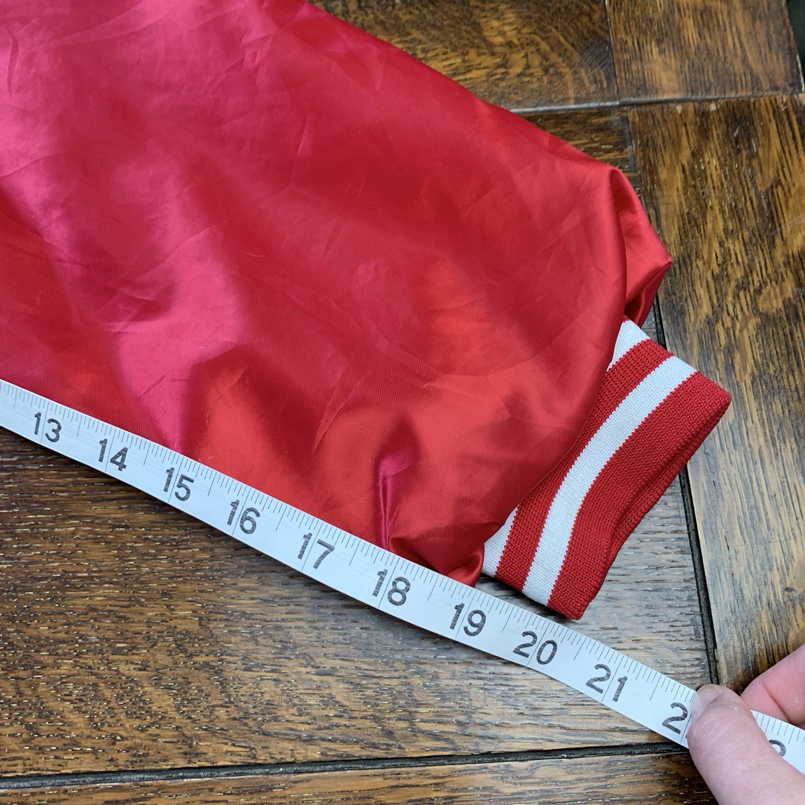 Vintage Satin Bomber Jacket Size Small Red USA Company Truck Logo American Retro