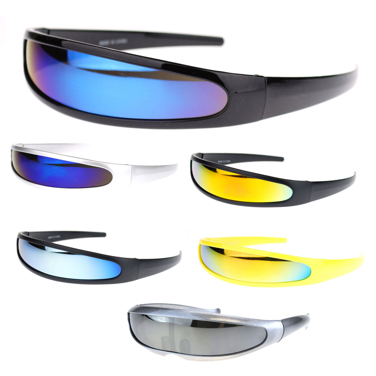 Color Mirror Lens Monolens Cyclops Robotic Futuristic Narrow Punk Sunglasses