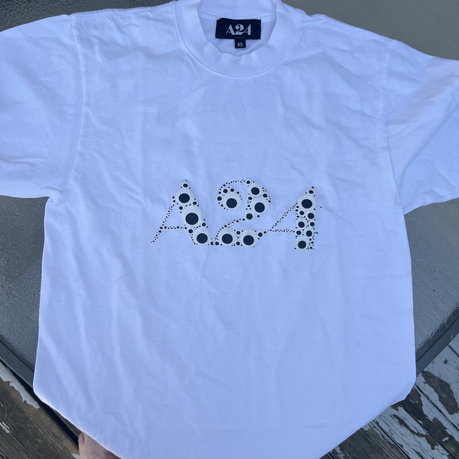 A24 XS White Embroidered Logo Tee Shirt