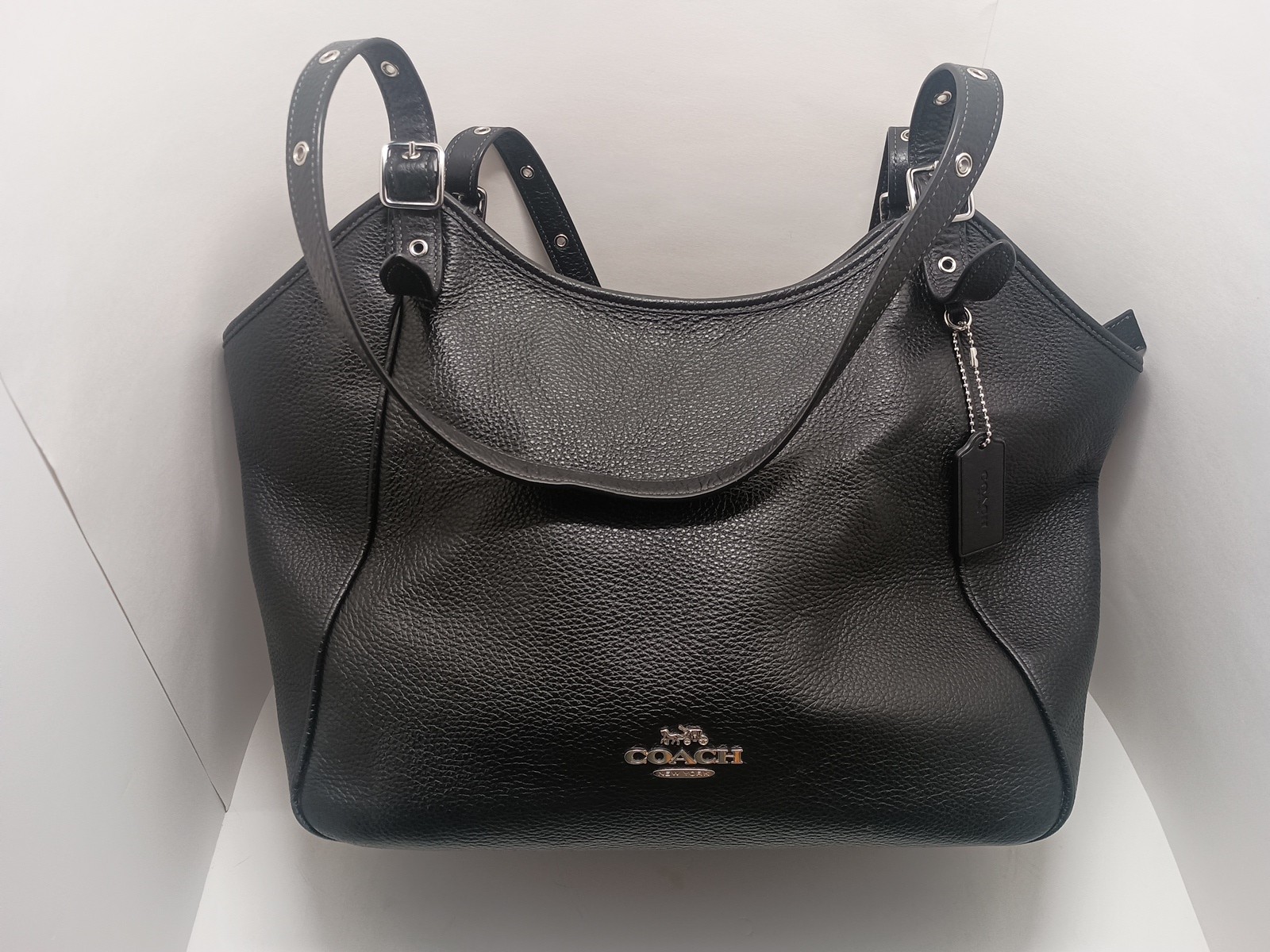 COACH Meadow Tote Black Pebble Leather w/ Silver, Adjustable Straps Shoulder Bag
