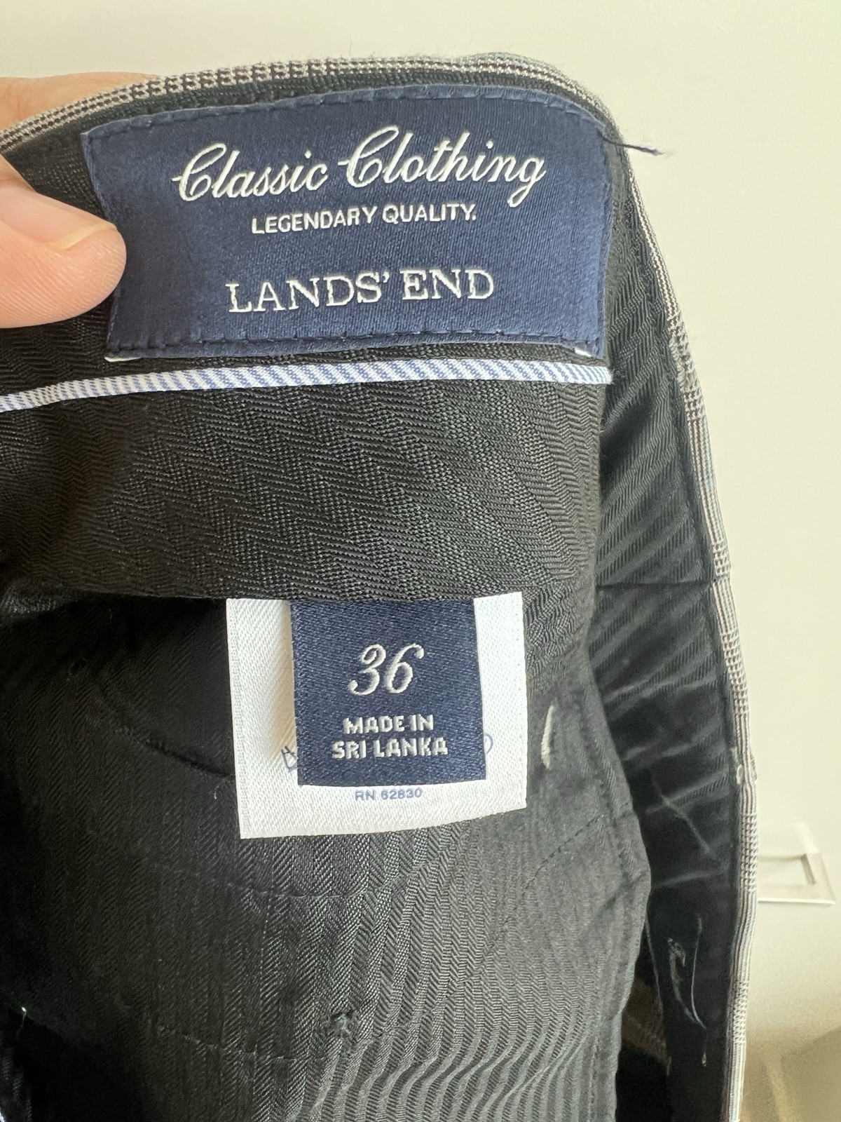 Men’s Traditional Fit Lands’ Ends Black Plaid Dress Pants Sz 36×34 Wool Blend P2