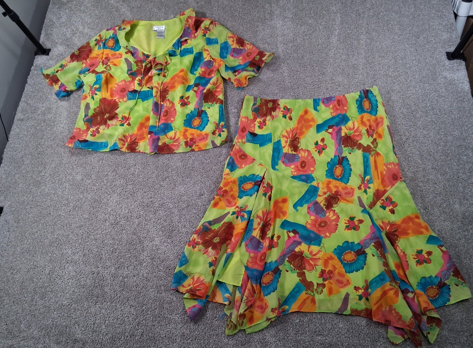 Dress U II By Sharon 3X Womens Outfit Green Floral Shirt Skirt Polyester Lined