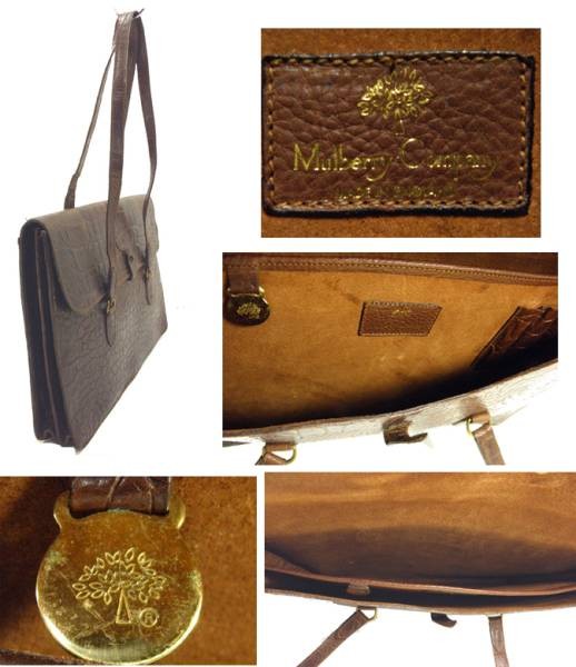 Mulberry Business Briefcase Tote Bag Embossed Leather Dark Brown W16.1xH11.4in