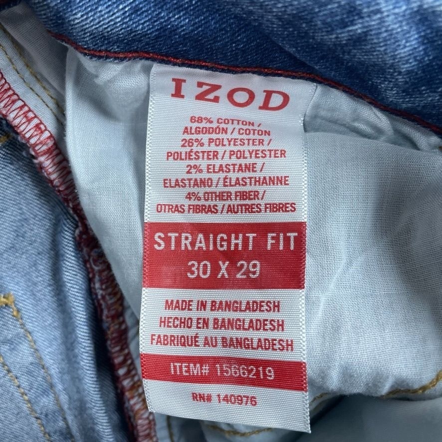 Izod Mens Comfort Stretch Straight Jeans Size 30×29 Medium Wash Denim a0592