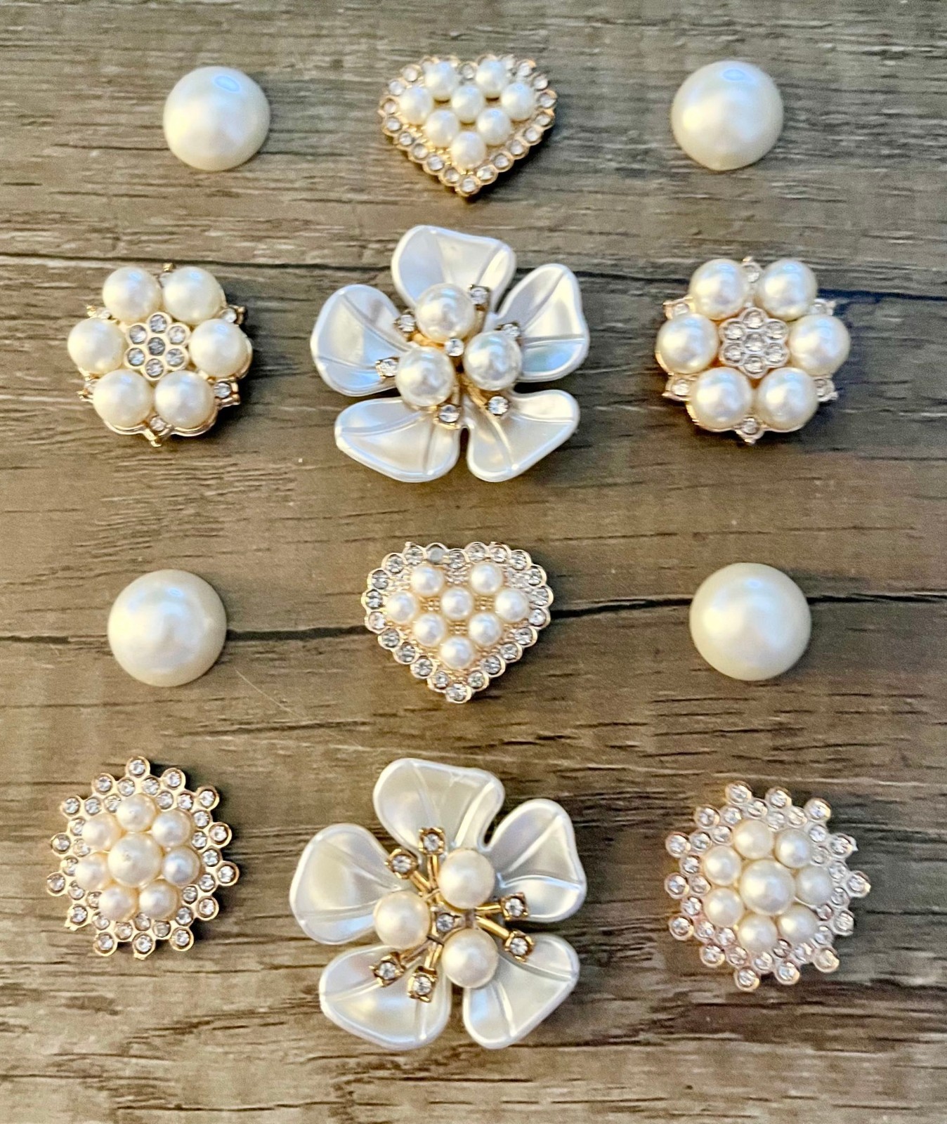 12pc Pearl Flower Rhinestone Glam Shoe Charms for Crocs or Shoe Laces