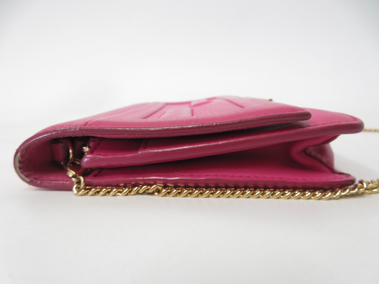 Authentic FENDI FF Logo Leather Chain Wallet Mini Shoulder Bag I#54023
