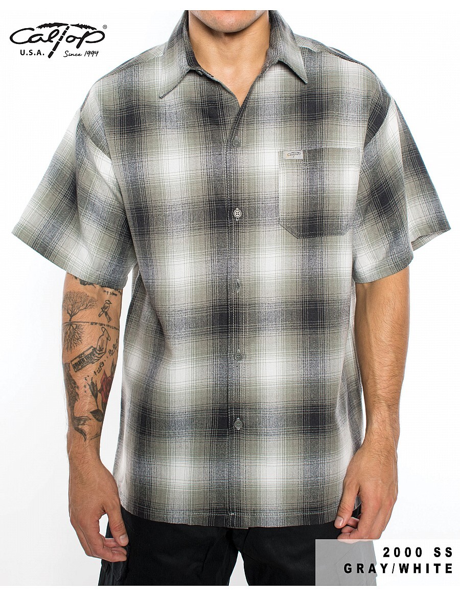 CALTOP OLD SCHOOL FLANNEL VETERANO SHORTSLEEVE SHIRT PLAID SM-5X GANGSTER