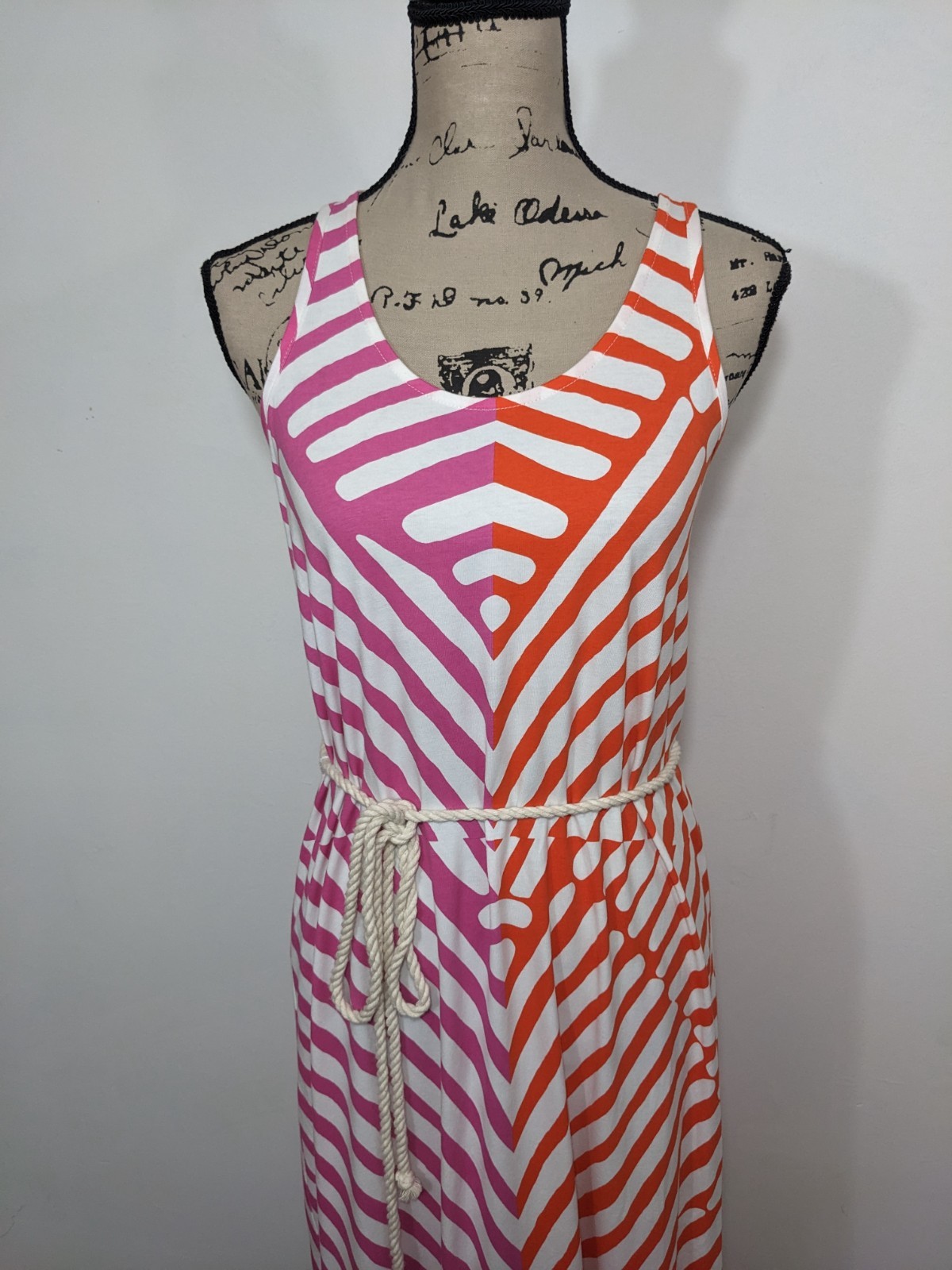 NWT LOFT Pink White Striped Sleeveless Maxi Dress Rope Belt Womens XS