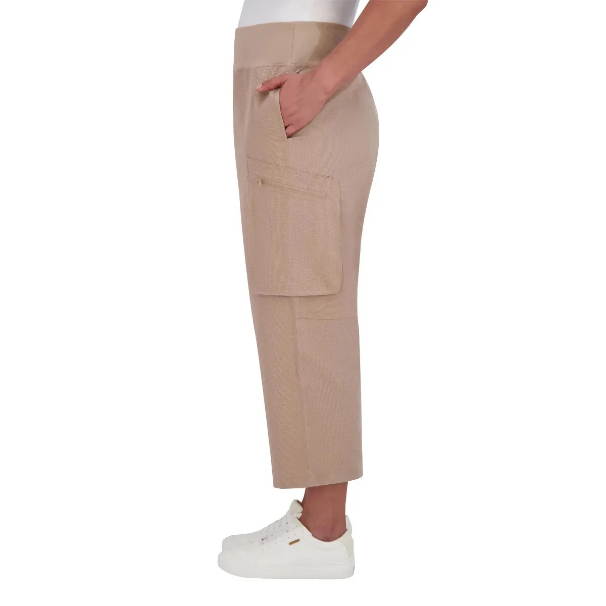 Sage Collective Women’s Capri Zip Cargo Pockets Pants, Tan, Size S