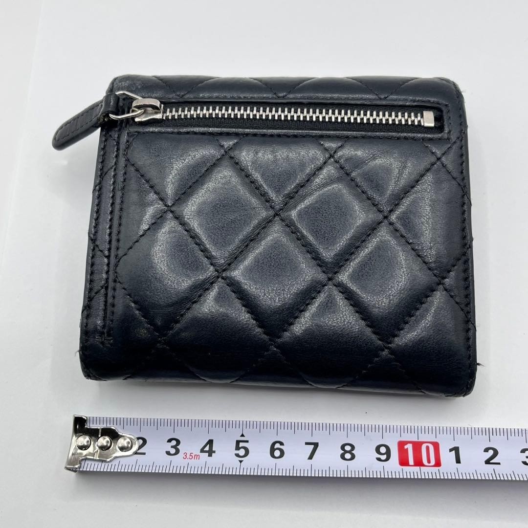CHANEL Matelass Black Lambskin Tri Fold Wallet Silver