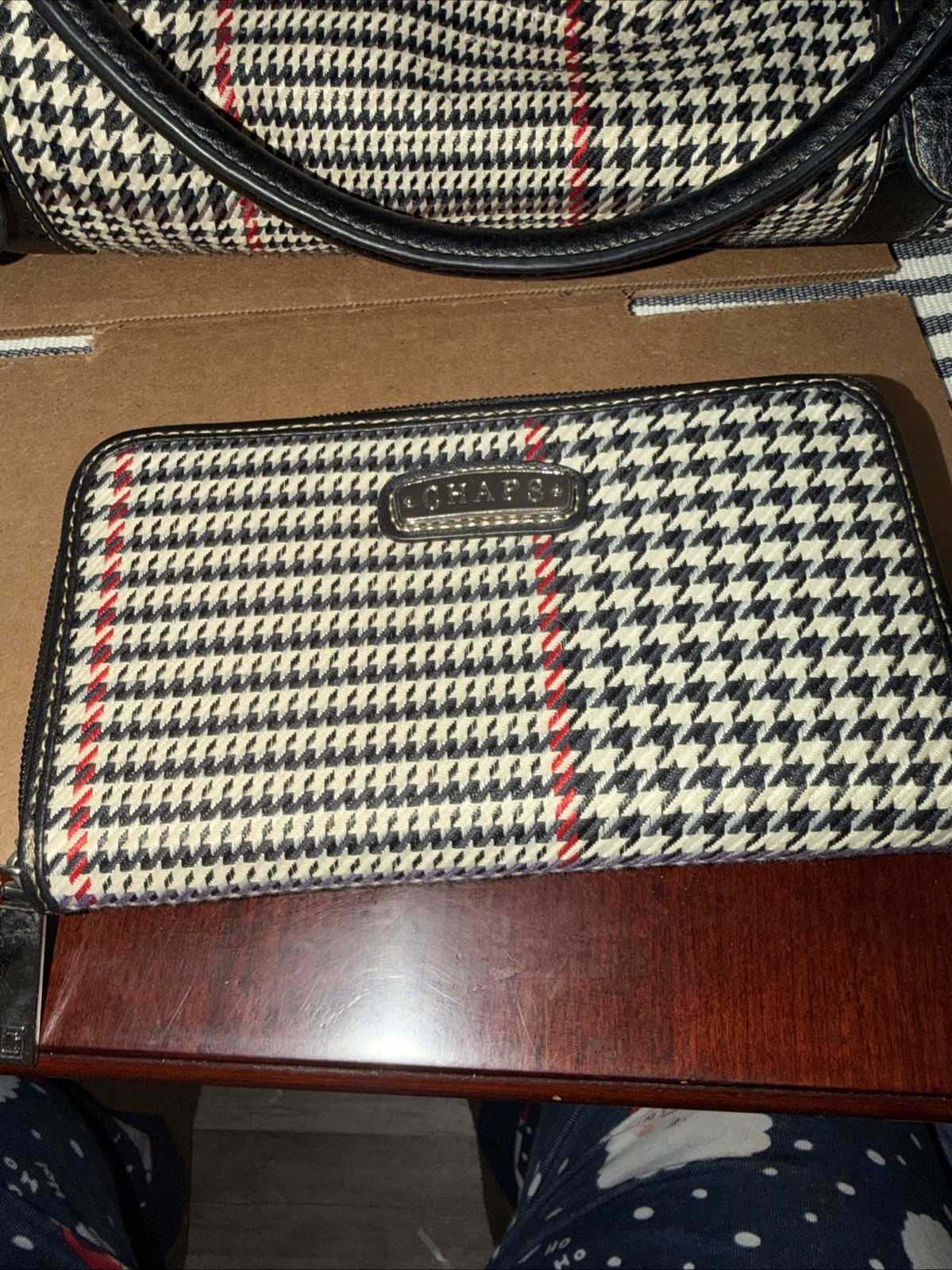 Vintage Chaps Houndstooth Structured Satchel Shoulder Bag & matching Wallet