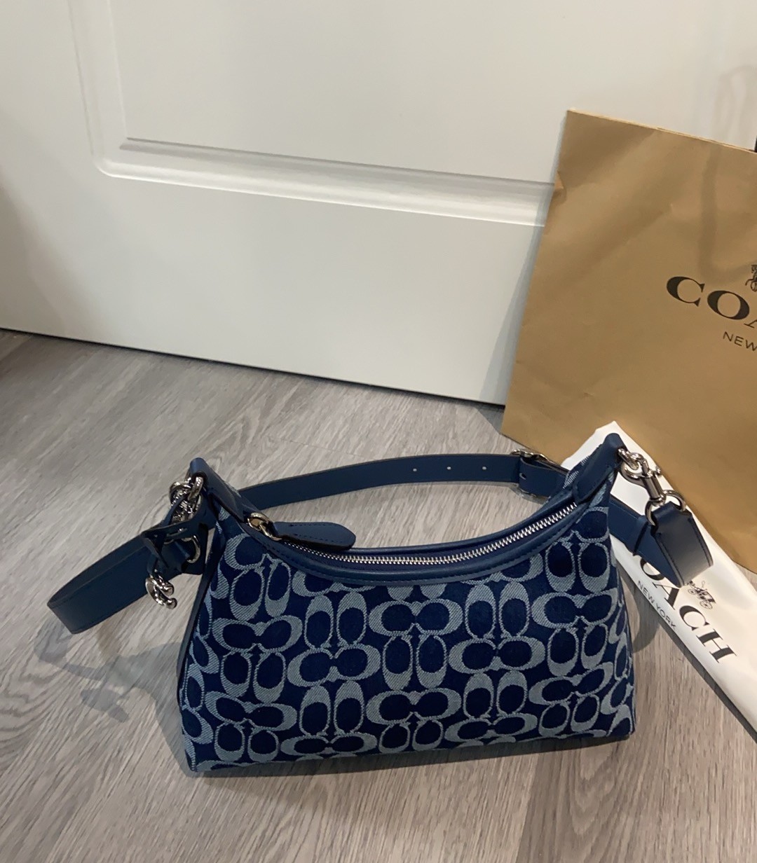 COACH CAM27 Juliet Shoulder Bag In Signature Denim Deep Blue Multi Outlet NEW