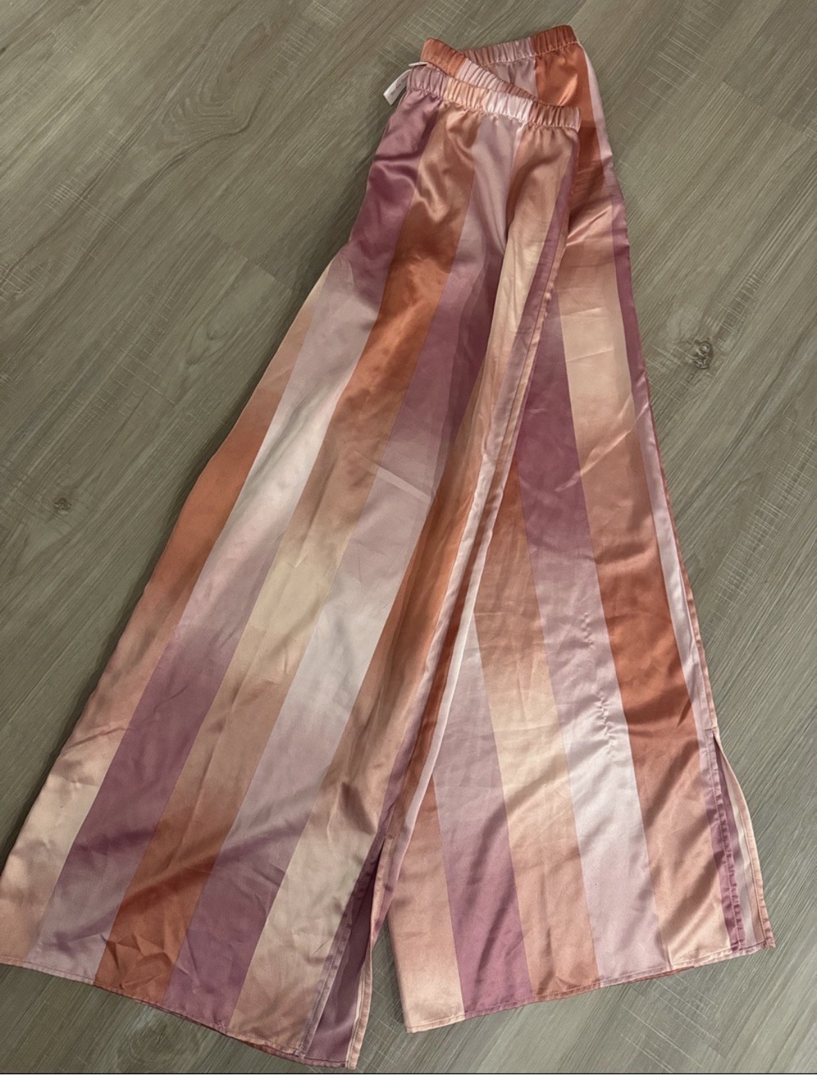 JOYSPUN Women’s Satin Striped Pajama Set Pink/Purple/Orange Button M 8-10