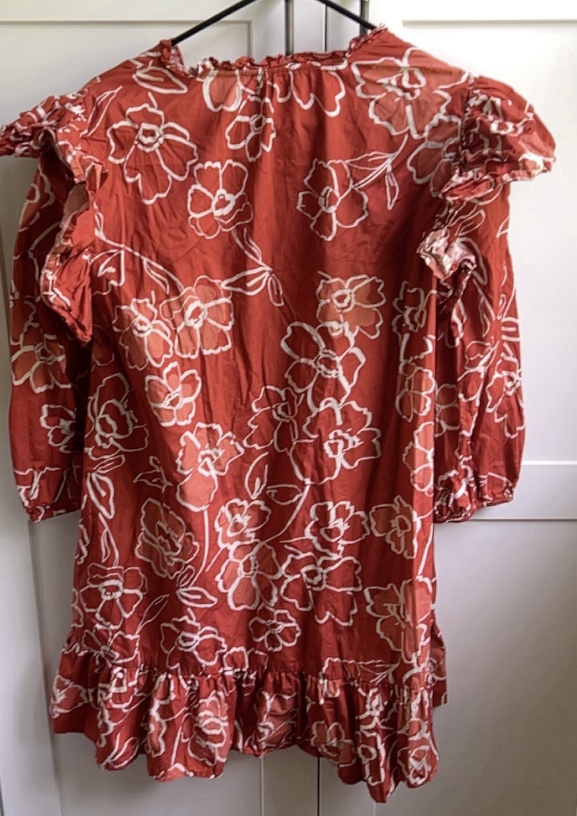 Sugarlips Women’s Rust White Floral V-Neck 3/4 Sleeve Fit & Flare Dress L