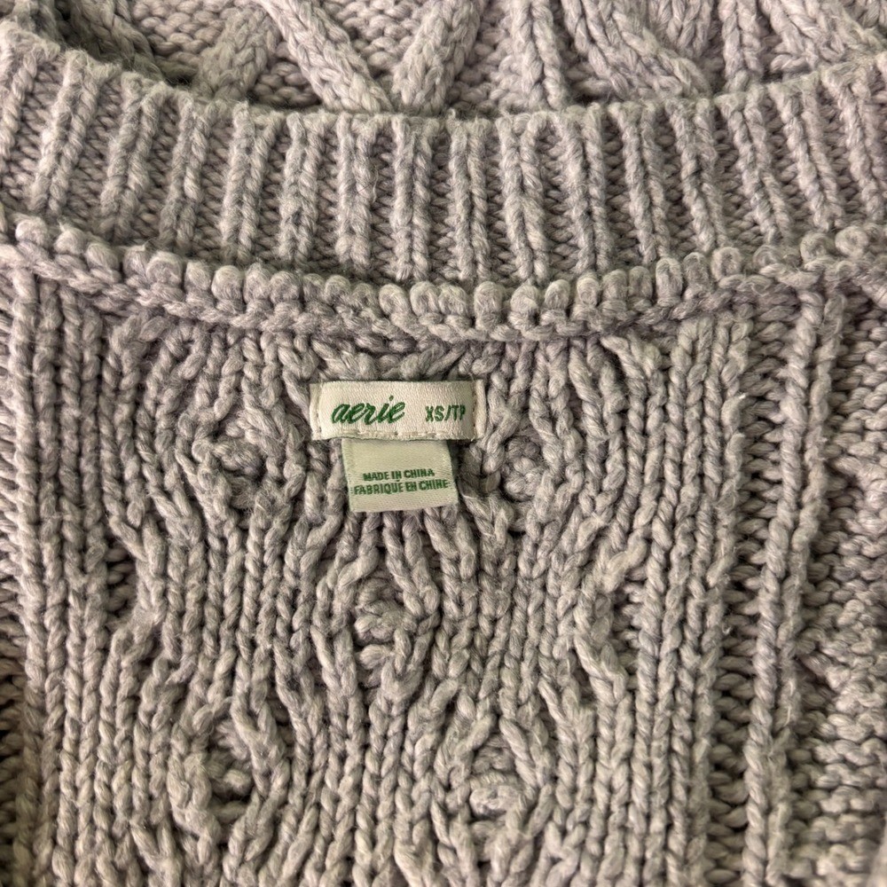 Aerie Gray Cable Knit Sweater Vest Cropped Sleeveless Pullover XS