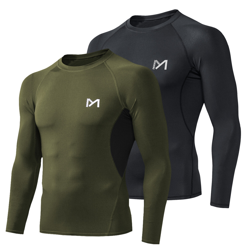 2 Pack Men’s Athletic Long Sleeve Compression Shirts Gym Workout Top Quick Dry