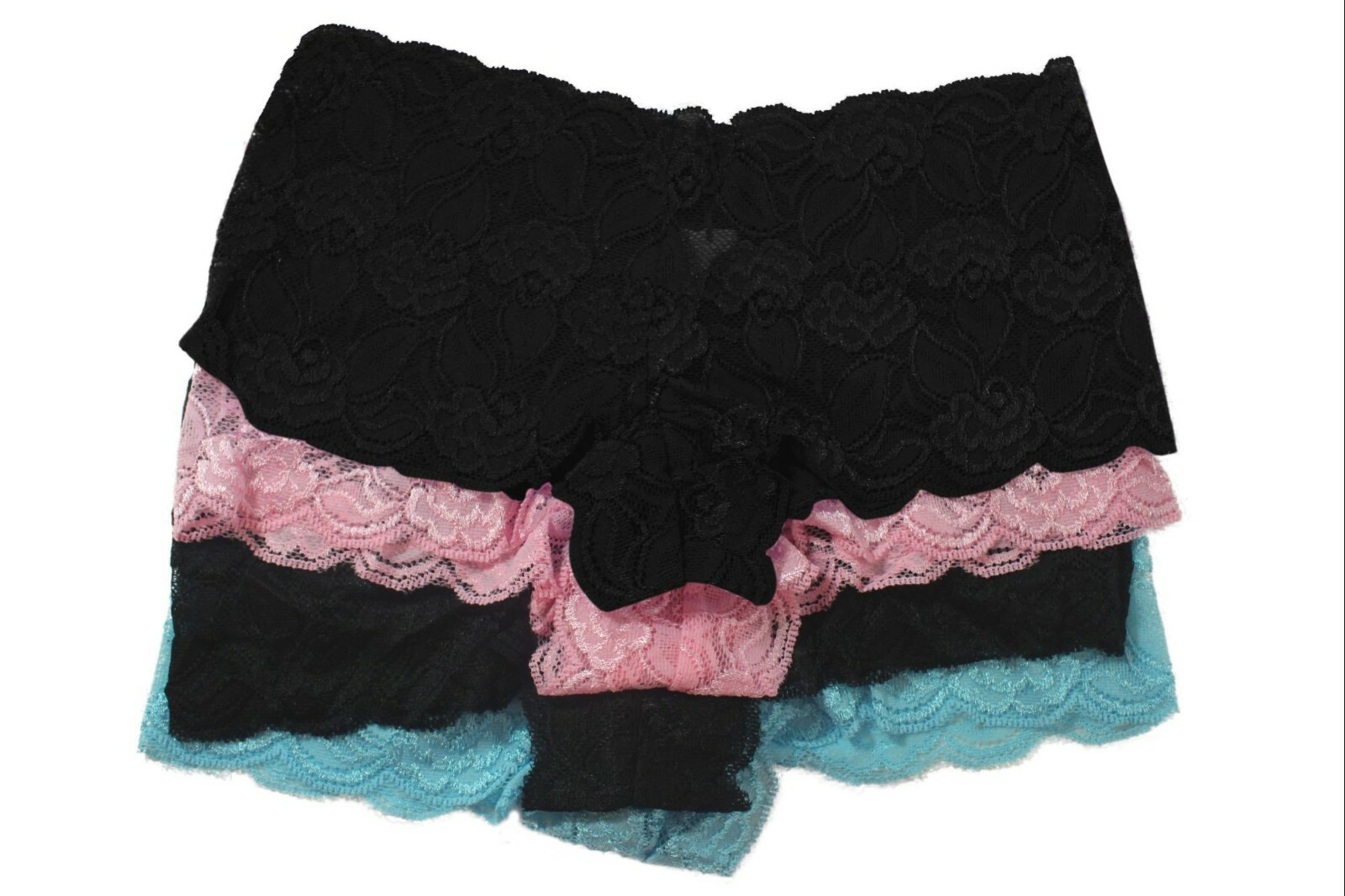 Flirtzy Stretchy Floral Lace Tanga Panty Boy Shorts Underwear, S/M, 4 Pack