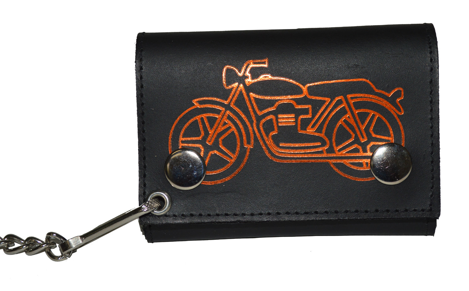 Leatherboss Genuine Leather Men MOTORCYCLE Trifold Wallet Chain Biker, Black