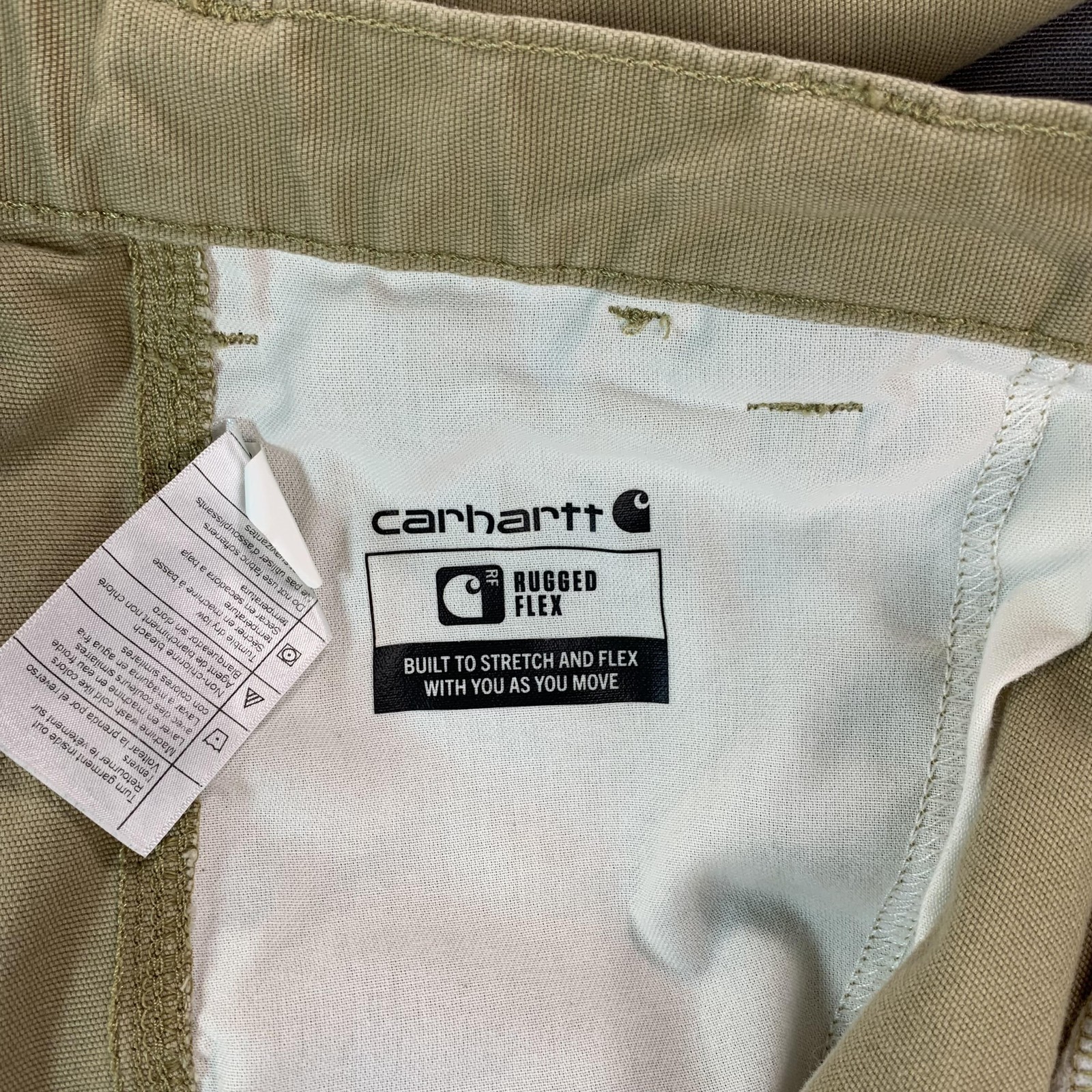 Carhartt Rugged Flex Relaxed Fit Carpenter Pants Mens 38×32 Beige Canvas Stretch