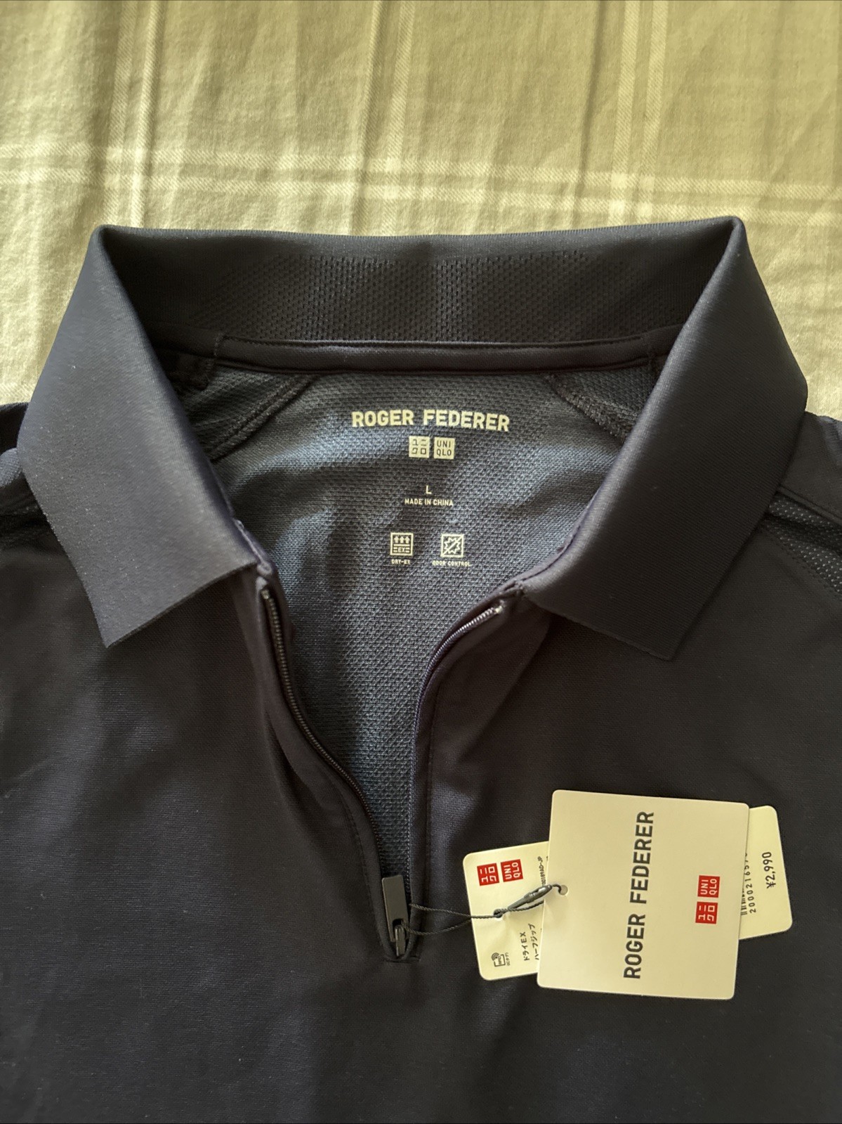 Uniqlo Roger Federer DRY-EX odor control quarter zip Polo Collar Size L Navy