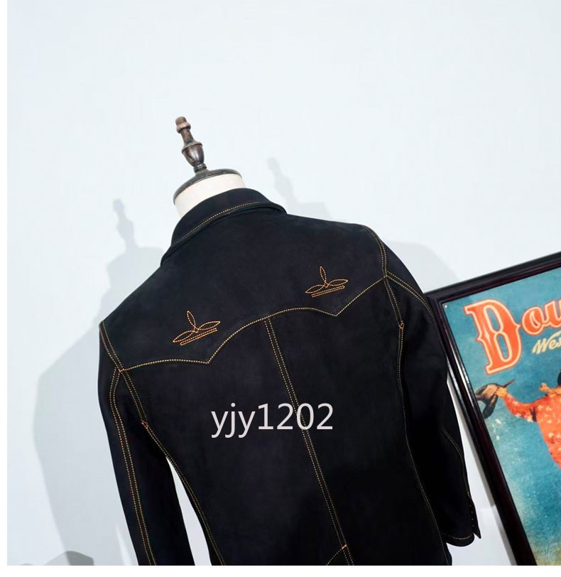 Vegetable Tanned Polished Cowhide Classic American Retro Western Leather Jacket