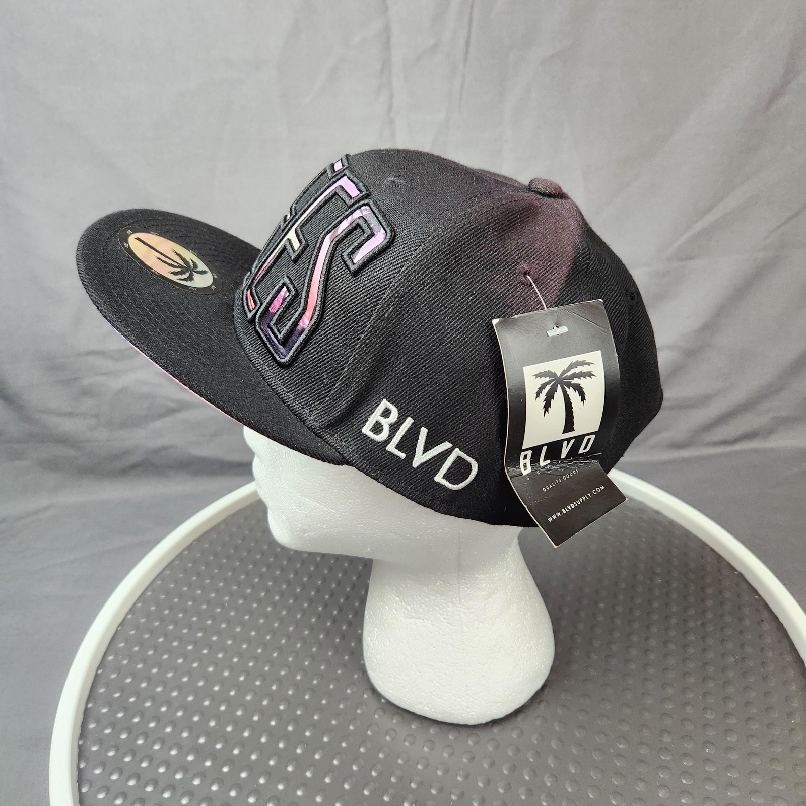 BLVD Trees Hat Cap Snap Back Black Pink Purple Sunset Palm Tree Graphic Mens