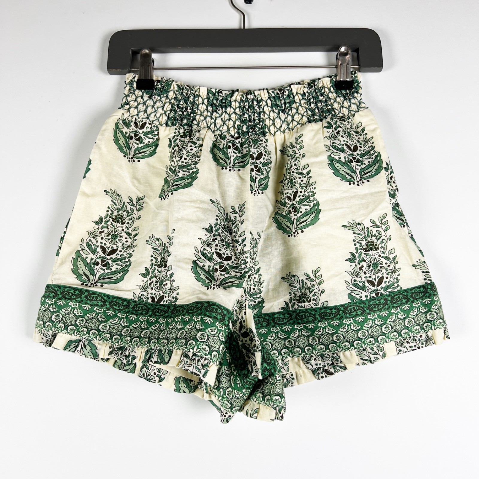 NEW Tuckernuck Jade Terrace Cotton Linen Pull On Clemence Shorts Green Paisley
