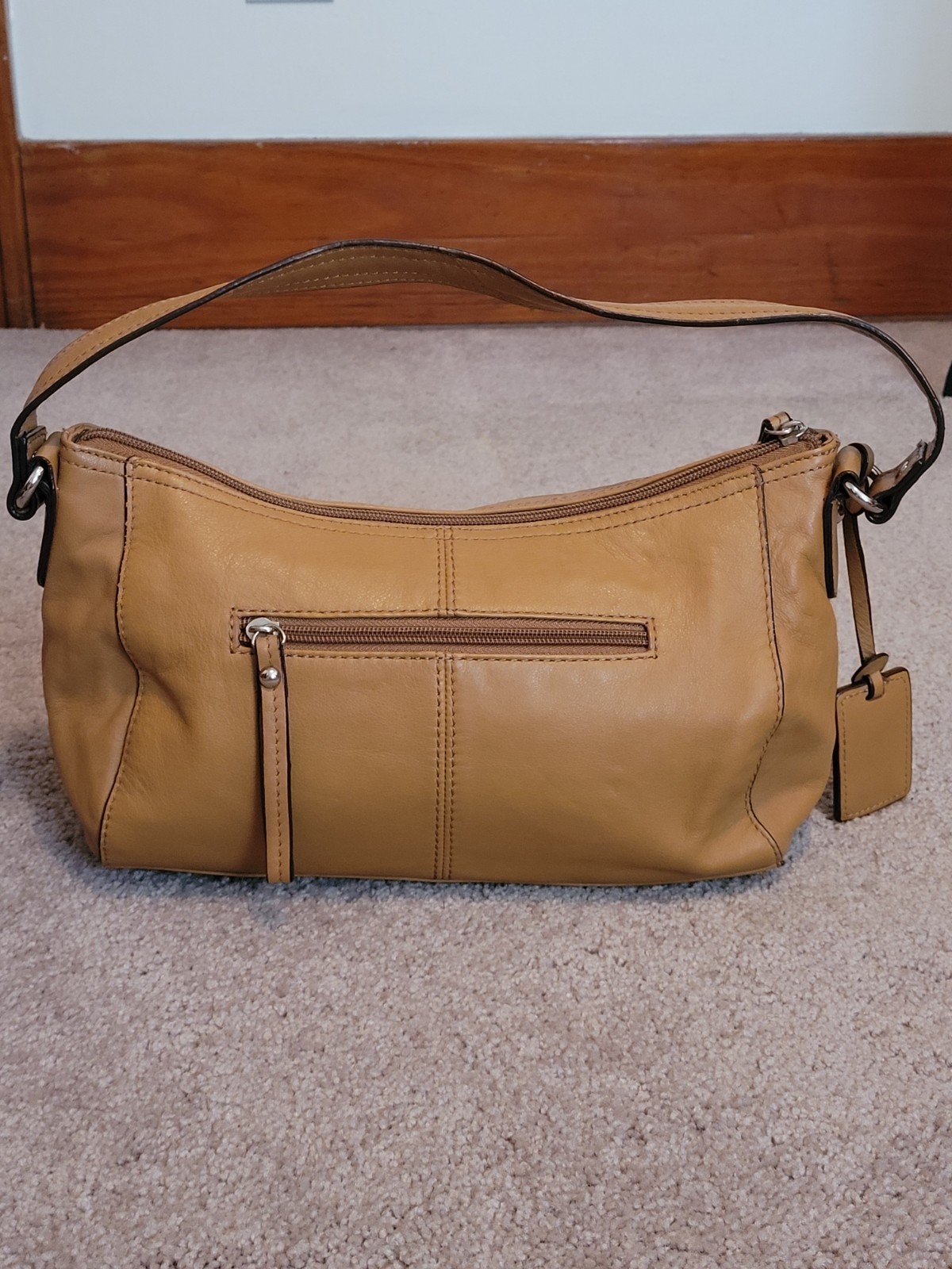 Tignanello Tan Shoulder Bag Striped Multicolor Lined Zip Silver Charm Pockets