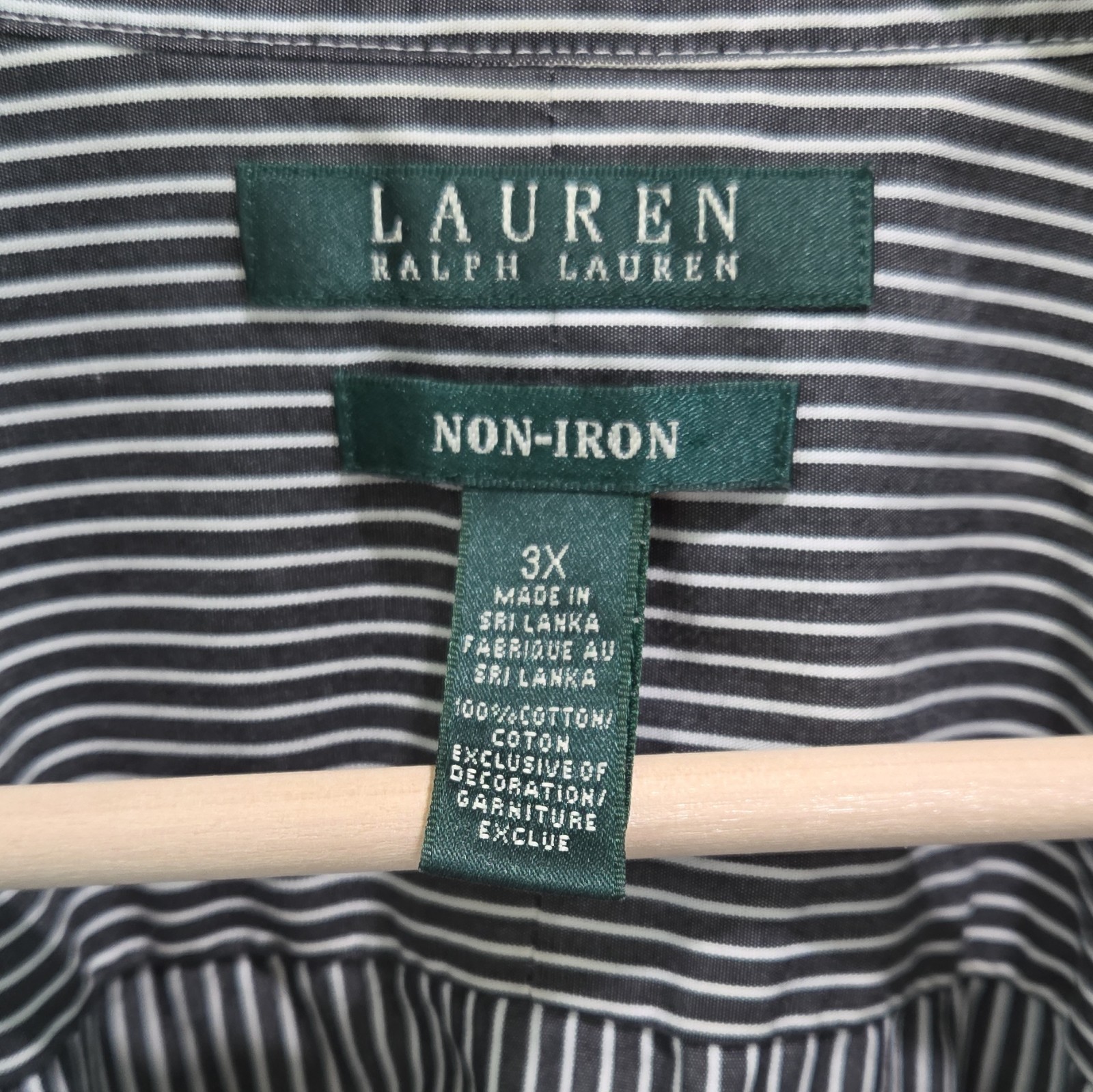 Lauren Ralph Lauren Non-Iron Big & Tall 3X Striped Cotton Woven Shirt Black