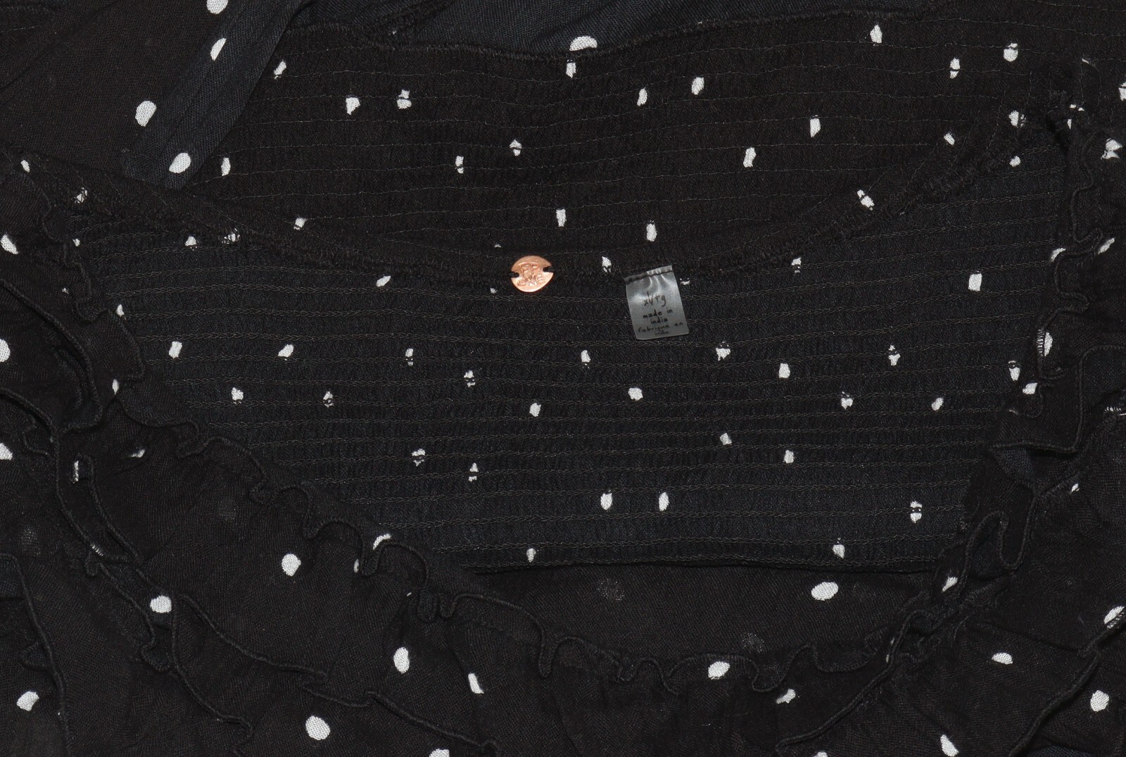 Free People FP One Ruffle Tube Top Black Polka Dot Printed Smocked Strapless XL