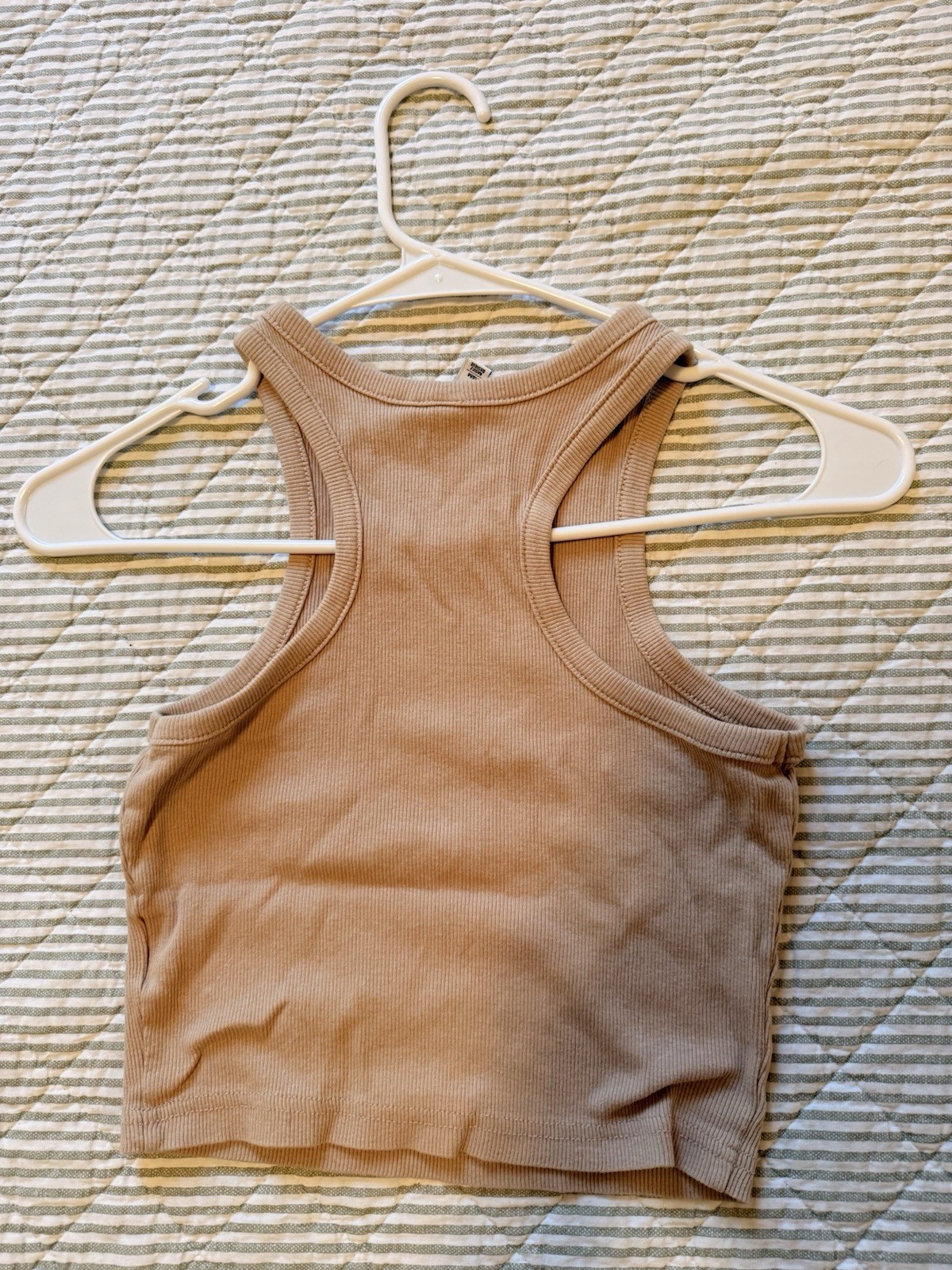H&M Divided Tank Womens S Beige Ribbed Knit Racerback Cropped Pullover