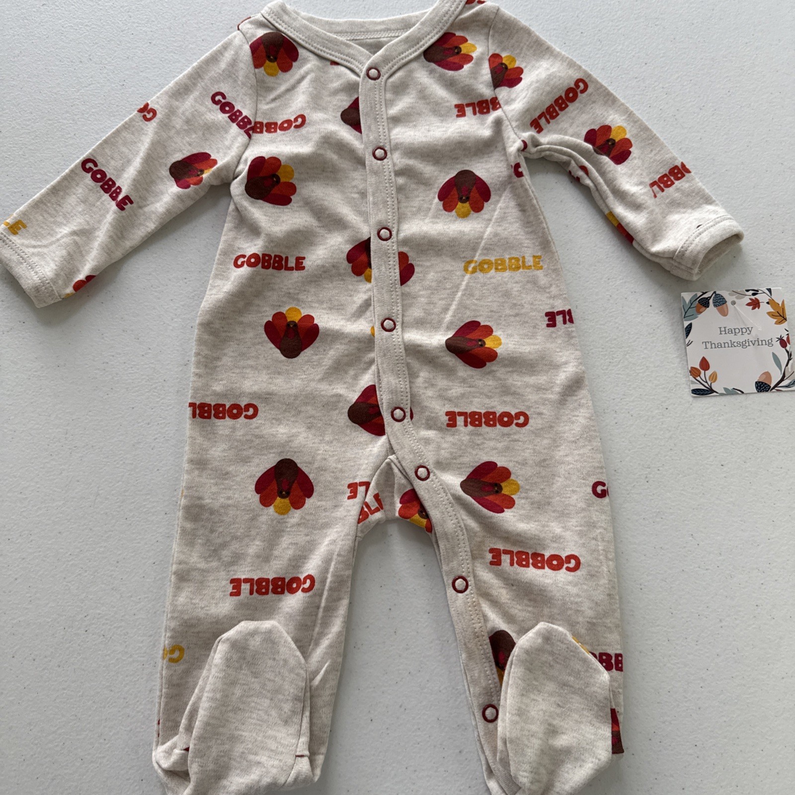 Thanksgiving Sleeper Pajamas Footed All Over Turkey Gobble 0-3M New
