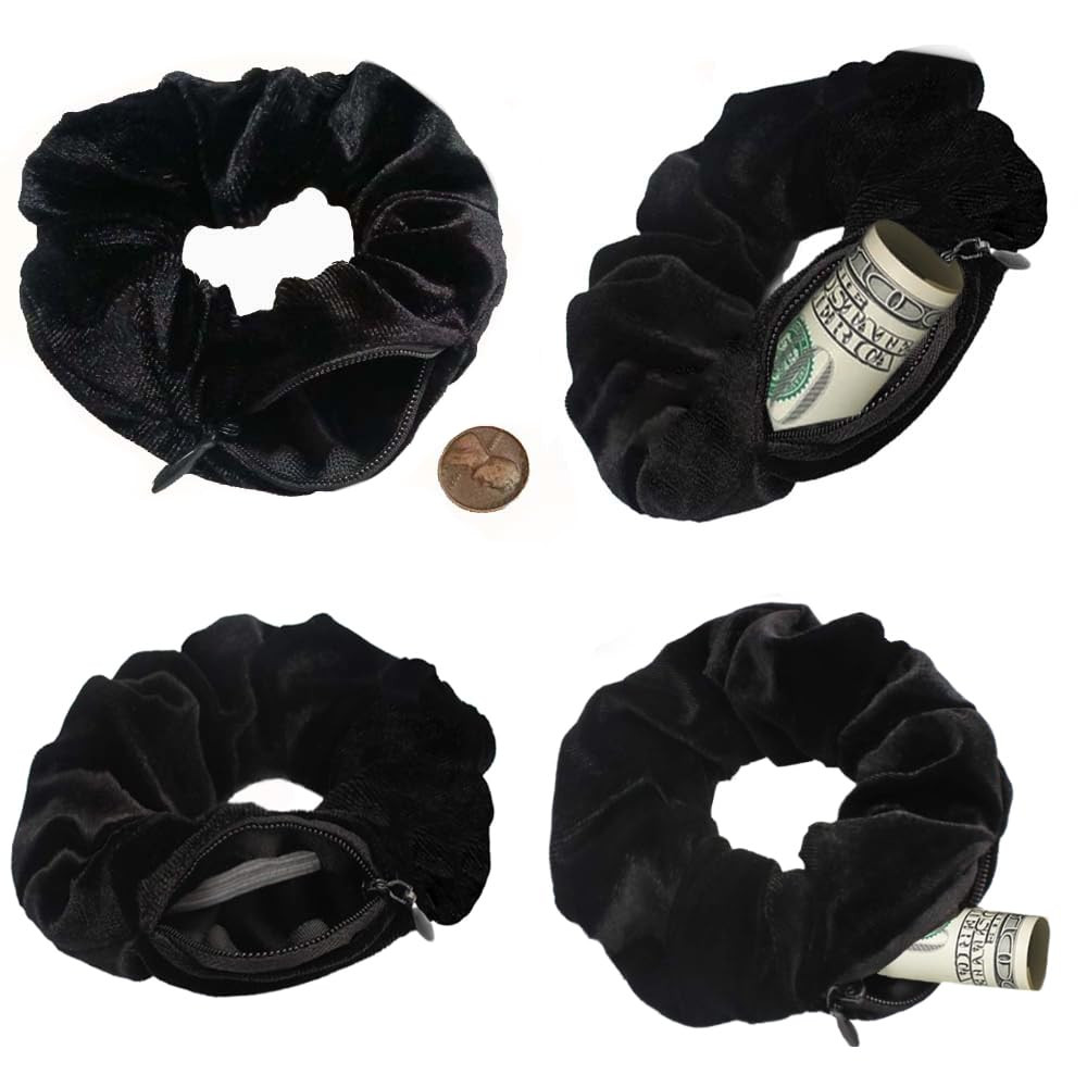 Velvet Scrunchie with Zipper Pocket for Women – 4PCS Hidden Storage Hair Tie