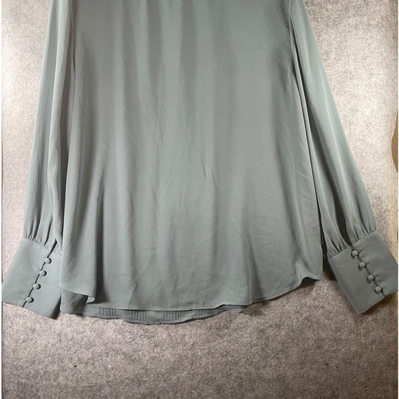 Ann Taylor Pintuck Pleated Blouse Sage Green Long Sleeve Button Cuff Top XL