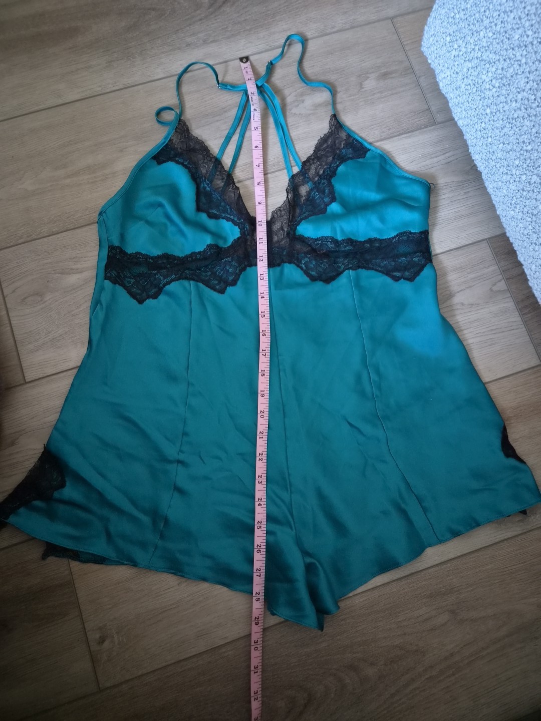 Ann Summers Teal Blue/Green Satin & Black Lace Playsuit Size Medium 12-14