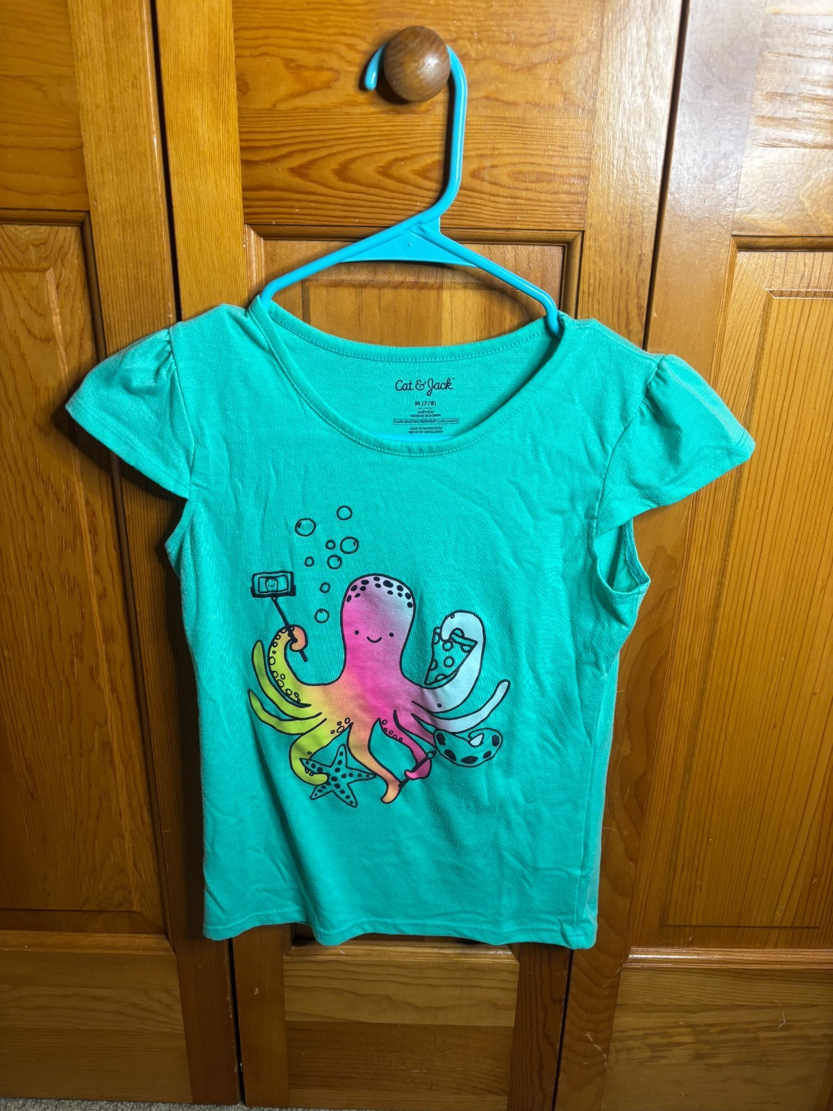 Cat and Jack Girls Teal Octopus T Shirt (Worn before, good condition, Size M 7/8