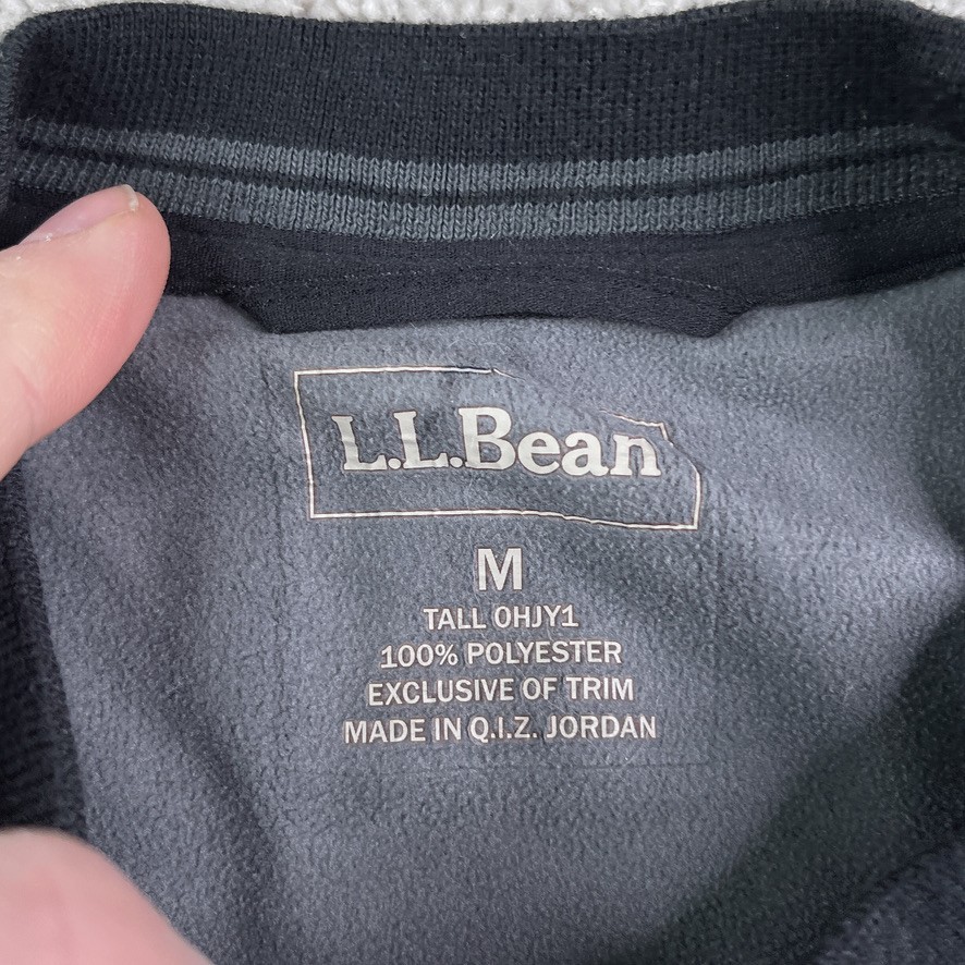 LL Bean Sweatshirt Mens Medium Tall Black Fleece Crewneck Pullover Zip Pocket