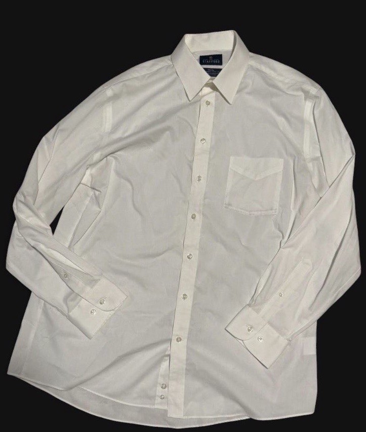Stafford Signature Dress Shirt White, Button Down, Size 16 1/2 (34-35)
