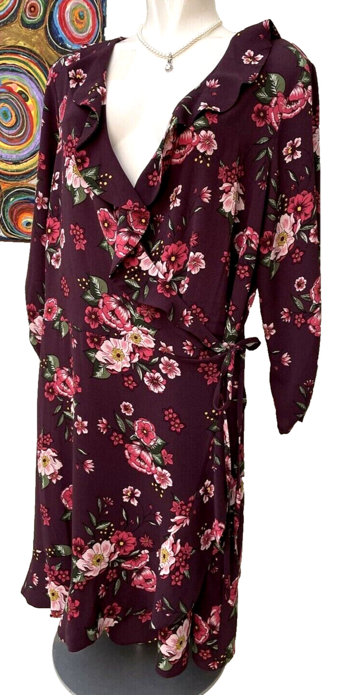 Redherring Wrap Dress / Tunic Dark Purple Girl Scout Floral NEW UK 18 EU 46