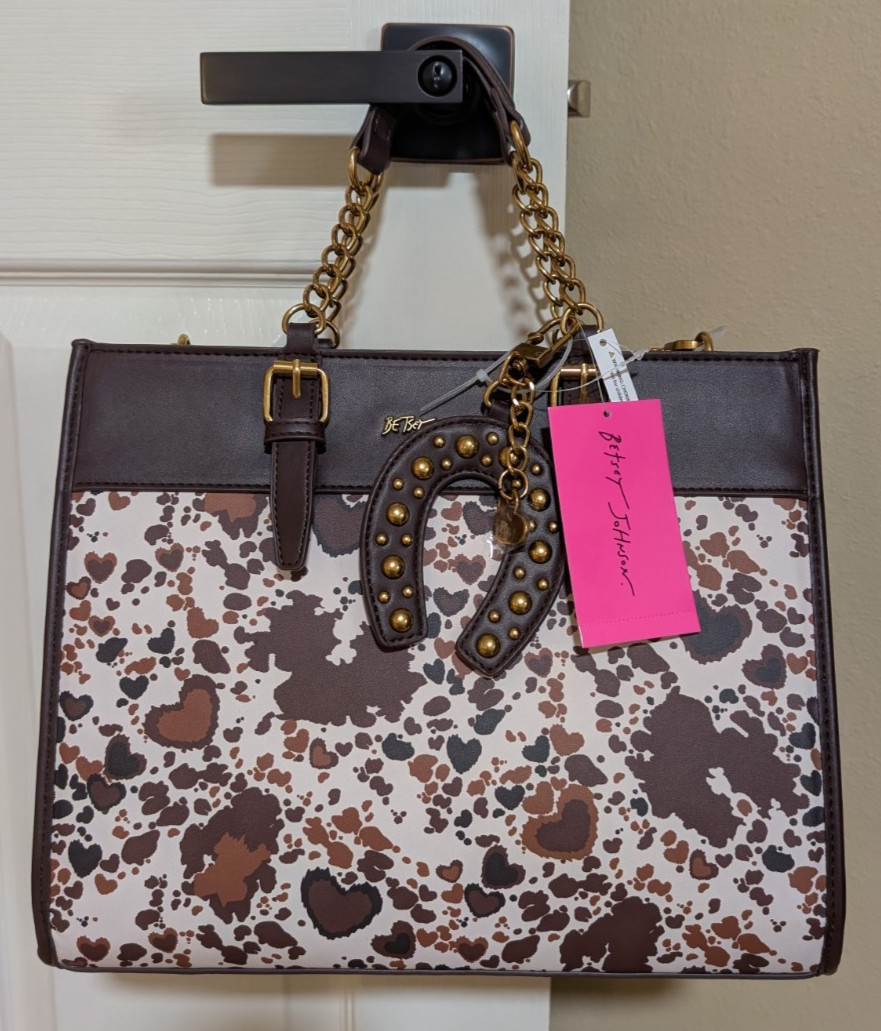 BETSEY JOHNSON Multi COW Heart Western TOTE Handbag XOBECA-U Horseshoe CHARM