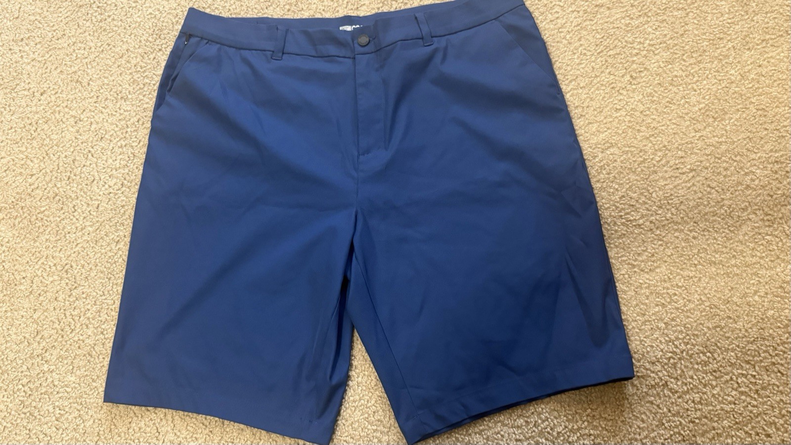 32 Degrees Men’s Stretch Twill Bermuda Shorts Blue Solid Flat Front Zip