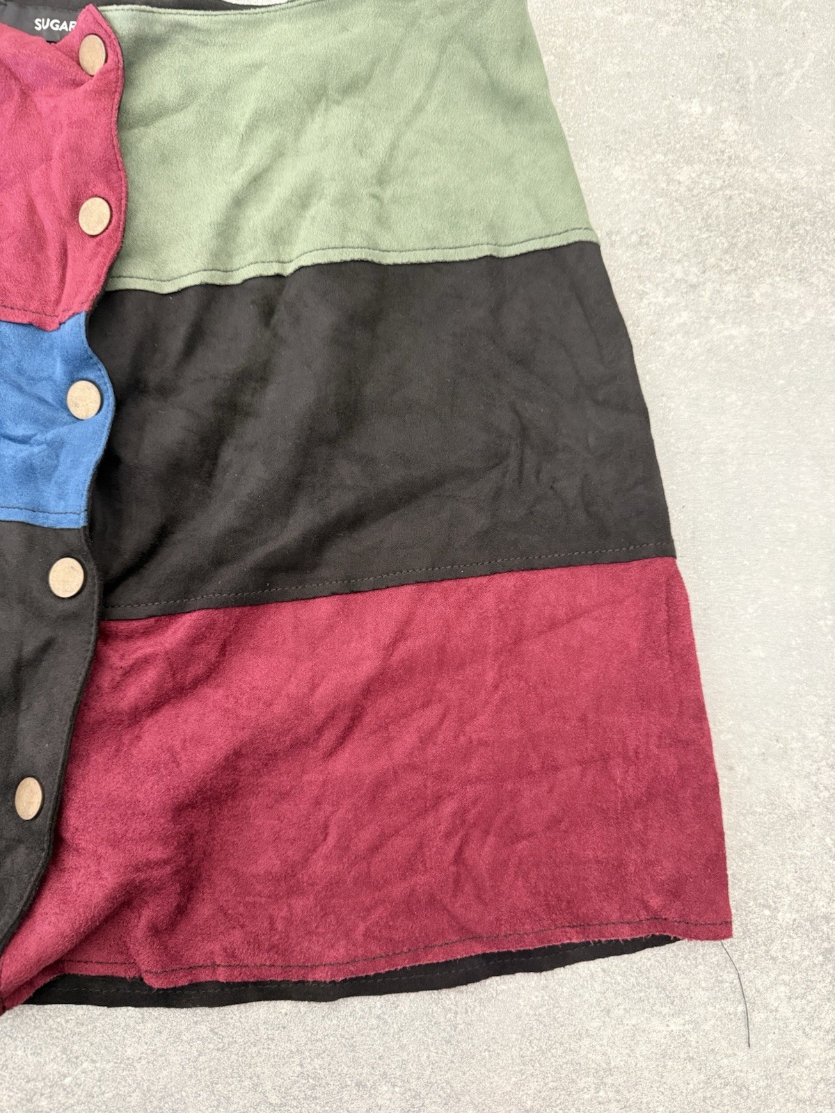NWT Sugar lips Multicolored Suede Mini Skirt Size Small Button Down Front