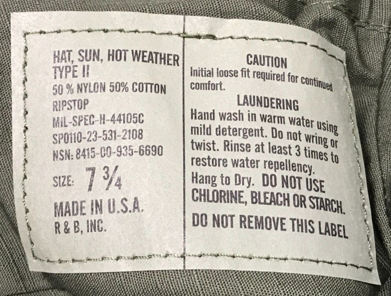 Hot Weather Type II Sun Hat Boonie NyCo OD MILSPEC Size 7 – 7 3/4