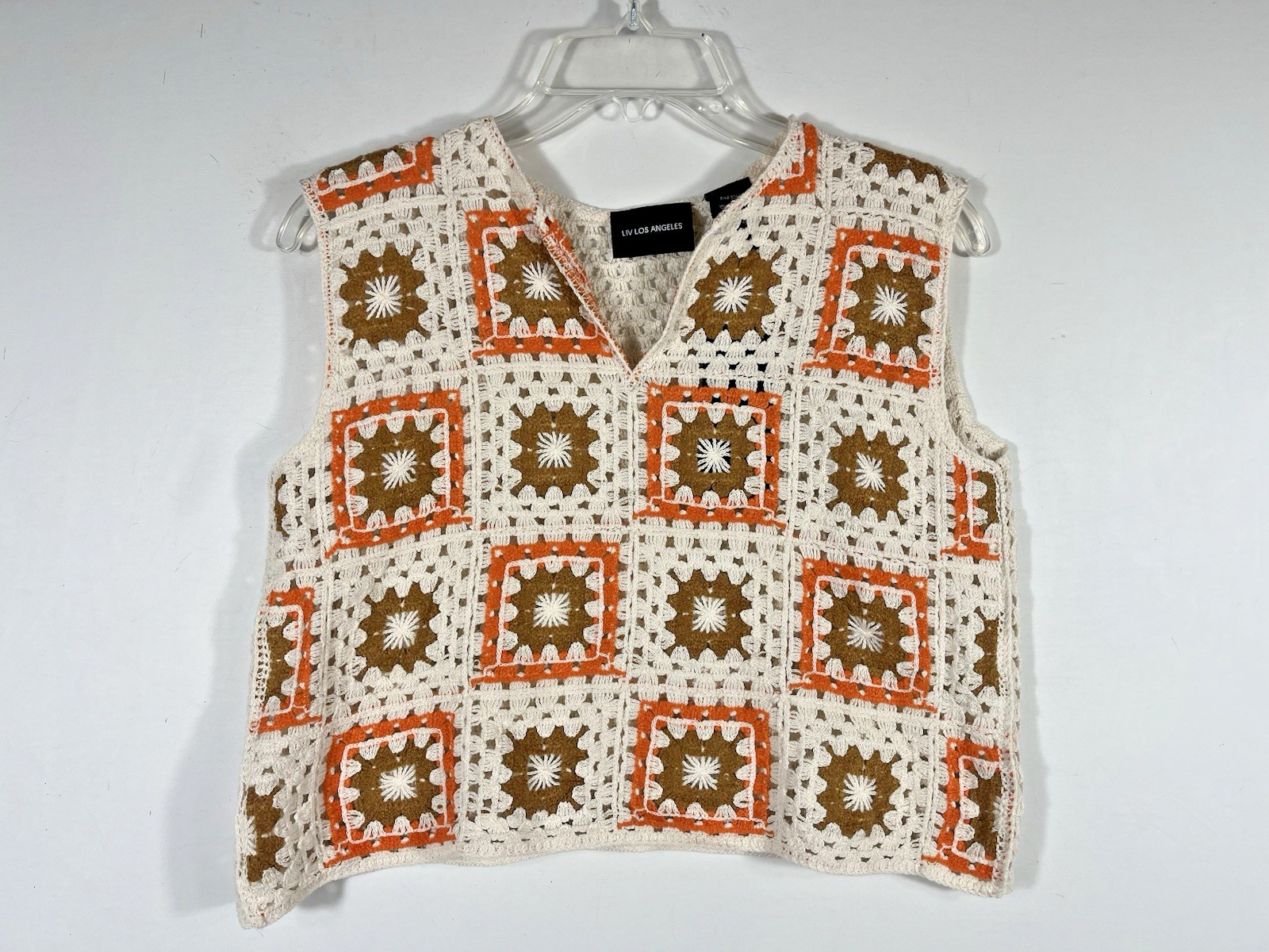 Liv Los Angeles Granny Square Crochet Afghan Crop Top Large Festival Boho NEW